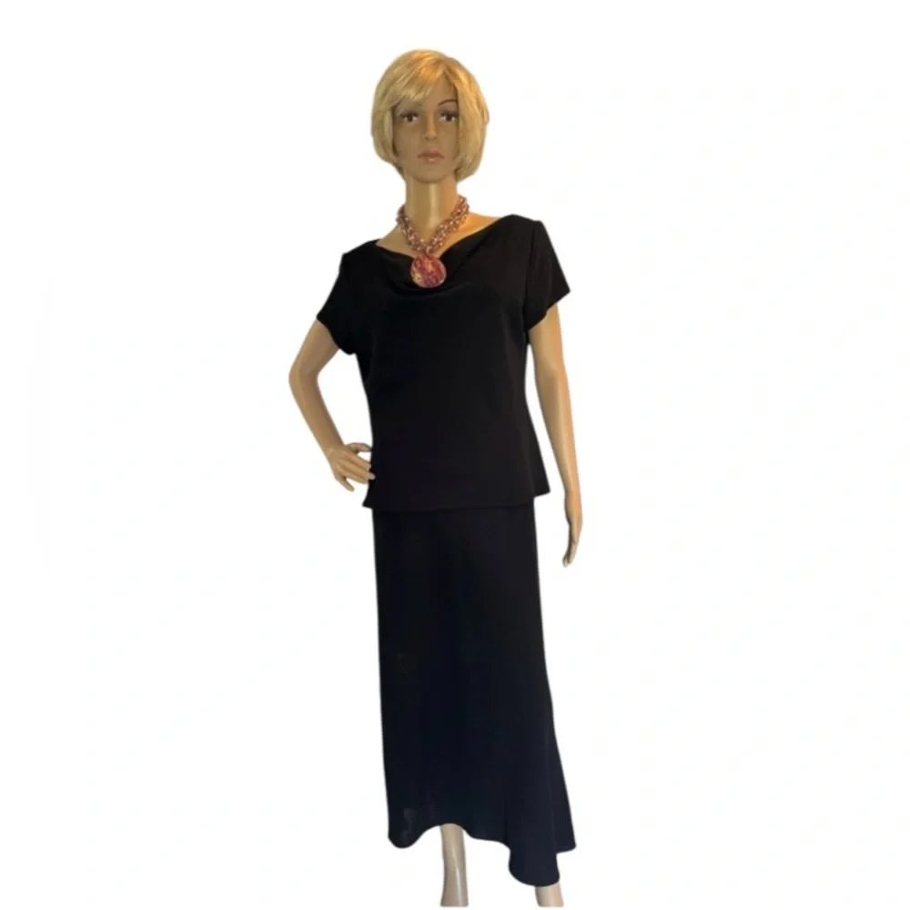 S.L. Fashions Black Evening Drape Neck Dress Size 12 - Picture 1 of 7